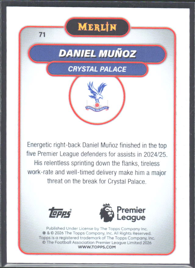 Daniel Muñoz 2026 Merlin Premier League #71 – baksida