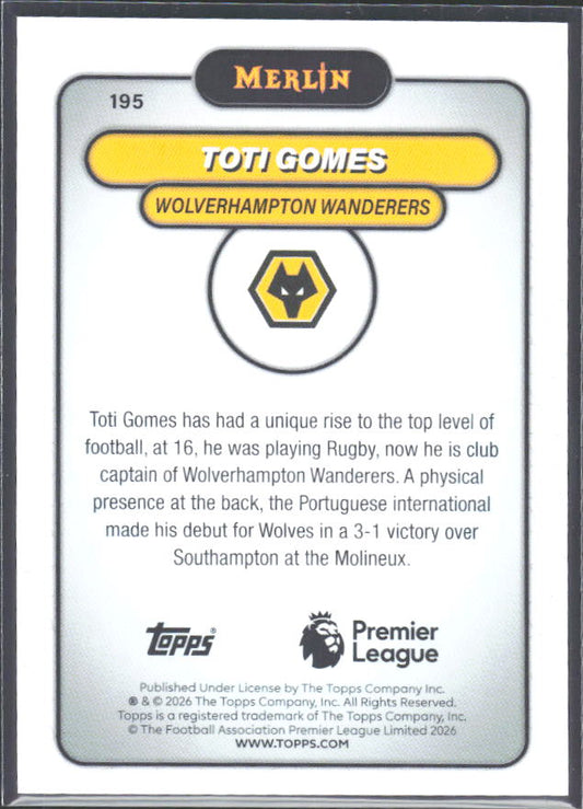 Toti Gomes 2026 Merlin Premier League #195 – baksida