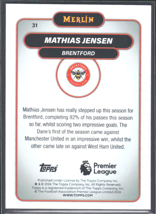 Mathias Jensen 2026 Merlin Premier League #31 – baksida