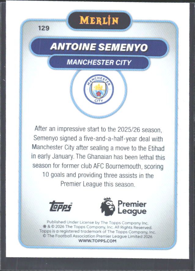 Antoine Semenyo 2026 Merlin Premier League #129 – baksida
