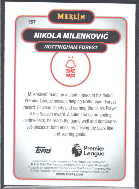 Nikola Milenković 2026 Merlin Premier League #157 – baksida