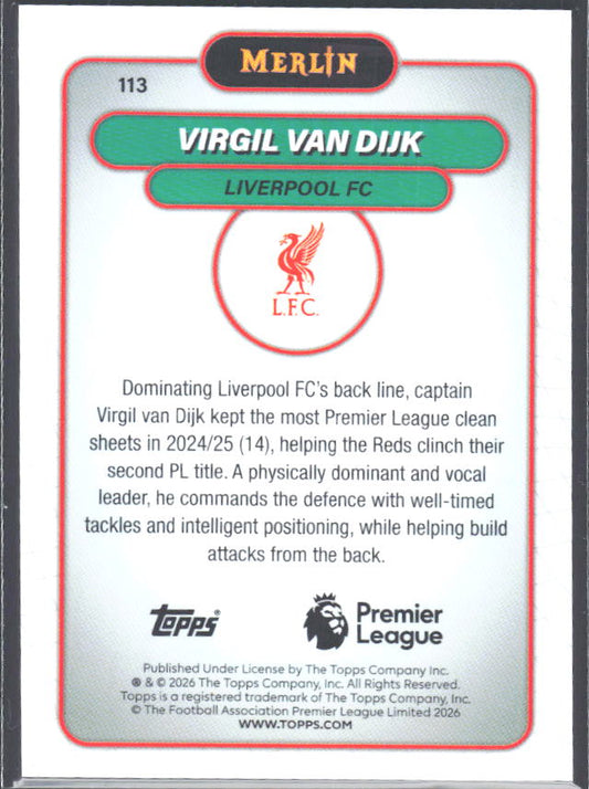 Virgil van Dijk 2026 Merlin Premier League #113 – baksida