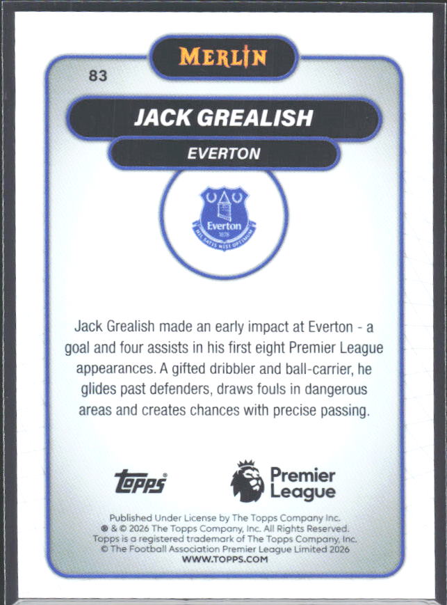 Jack Grealish 2026 Merlin Premier League #83 – baksida