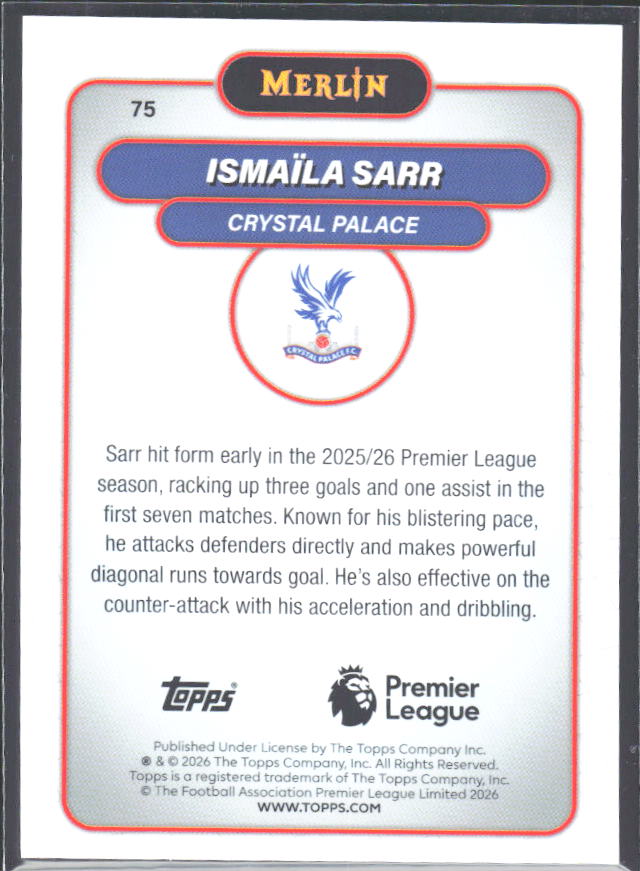 Ismaïla Sarr 2026 Merlin Premier League #75 – baksida