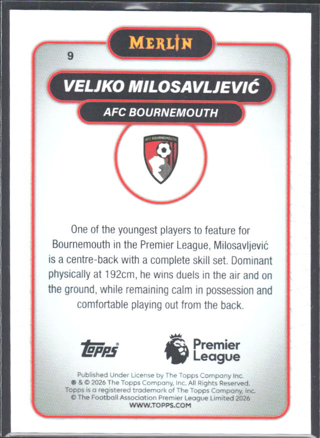 Veljko Milosavljević 2026 Merlin Premier League RC #9 – baksida
