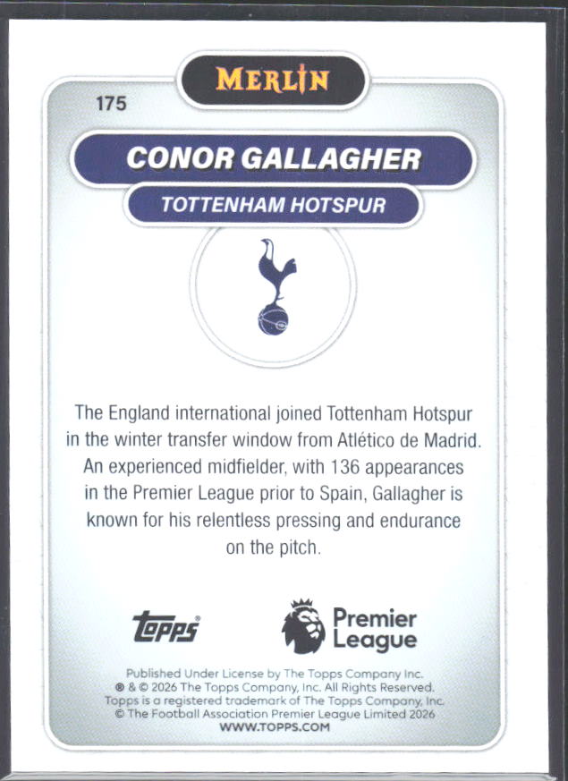 Conor Gallagher 2026 Merlin Premier League #175 – baksida