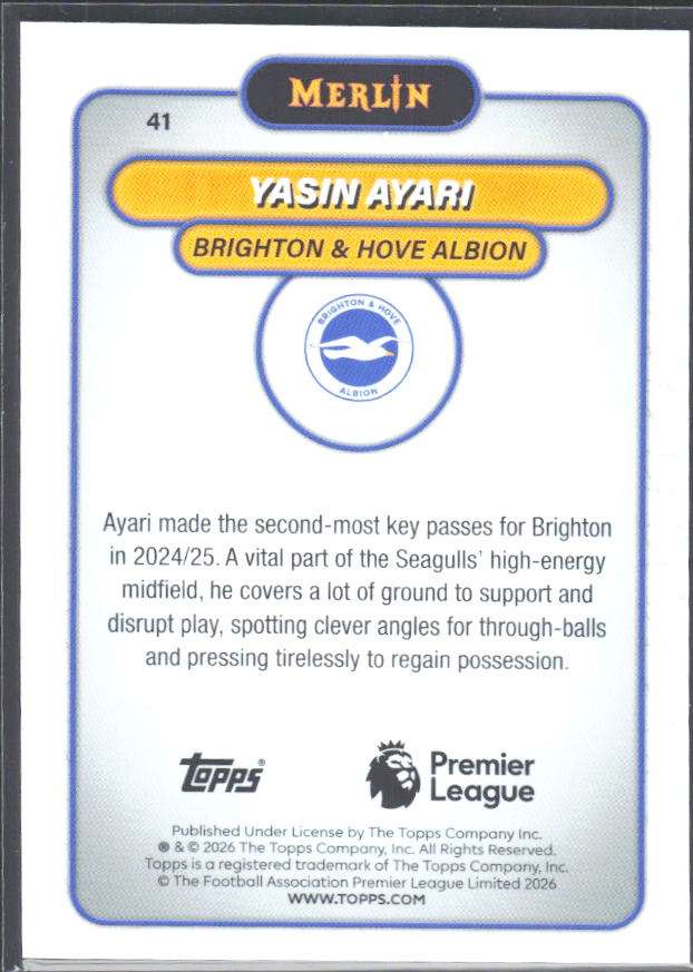 Yasin Ayari 2026 Merlin Premier League RC #41 – baksida