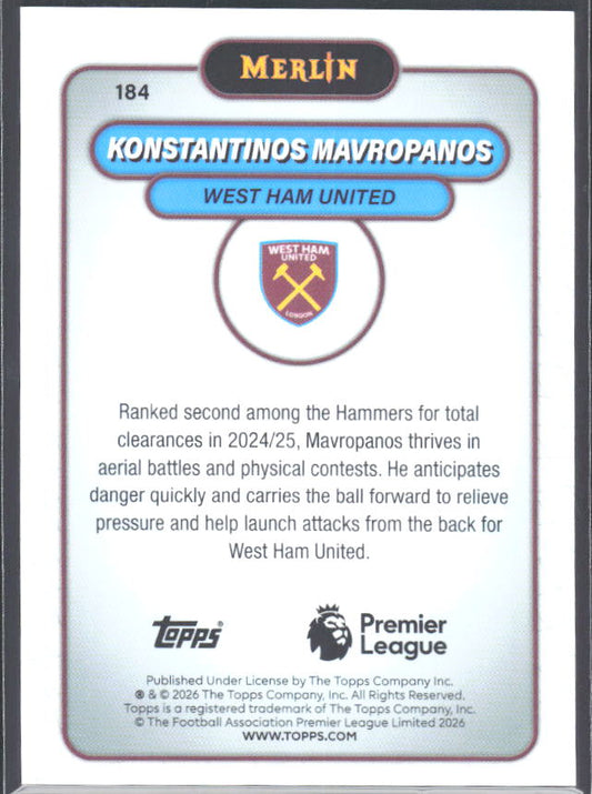 Konstantinos Mavropanos 2026 Merlin Premier League #184 – baksida
