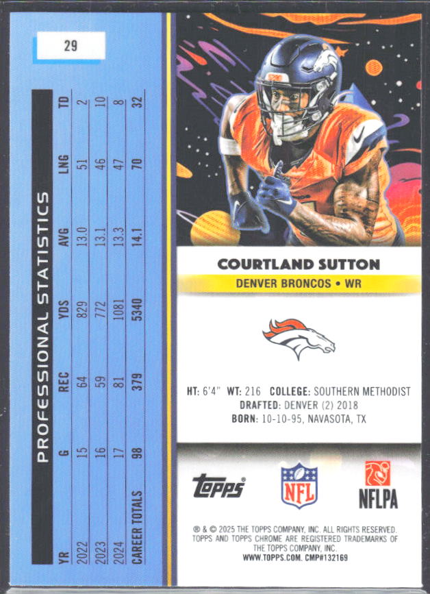 Courtland Sutton 2025 Cosmic Chrome #29 – baksida