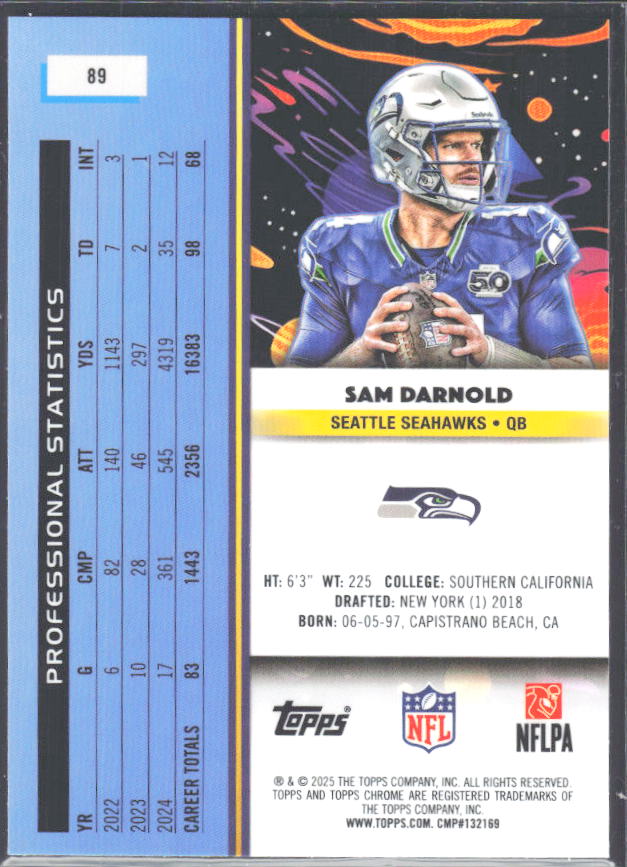 Sam Darnold 2025 Cosmic Chrome #89 – baksida