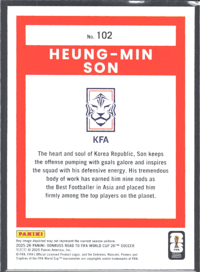 Heung-Min Son 2025-26 Donruss Road to FIFA WC #102 – baksida