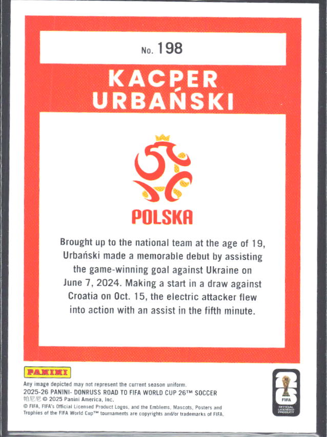 Kacper Urbański 2025-26 Donruss Road to FIFA WC #198 – baksida