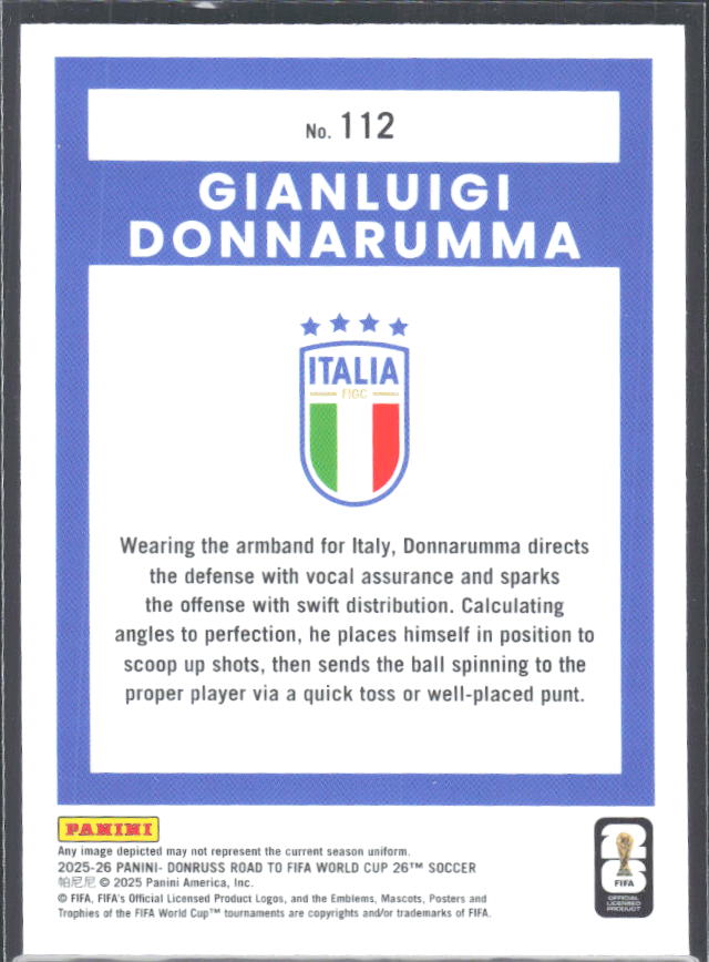 Gianluigi Donnarumma 2025-26 Donruss Road to FIFA WC Optic #112 – baksida
