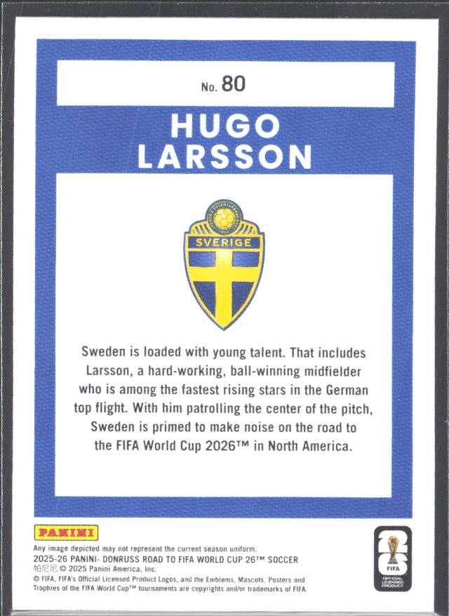 Hugo Larsson 2025-26 Donruss Road to FIFA WC #80 – baksida