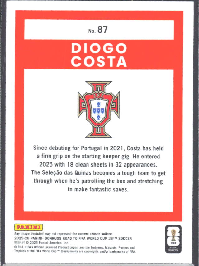 Diogo Costa 2025-26 Donruss Road to FIFA WC Optic #87 – baksida