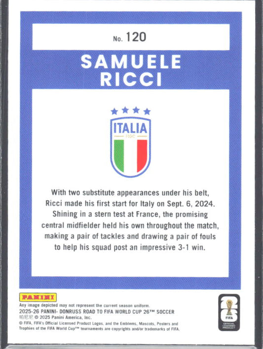 Samuele Ricci 2025-26 Donruss Road to FIFA WC Optic #120 – baksida