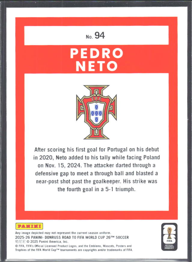 Pedro Neto 2025-26 Donruss Road to FIFA WC #94 – baksida