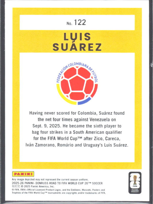 Luis Suárez 2025-26 Donruss Road to FIFA WC #122 – baksida