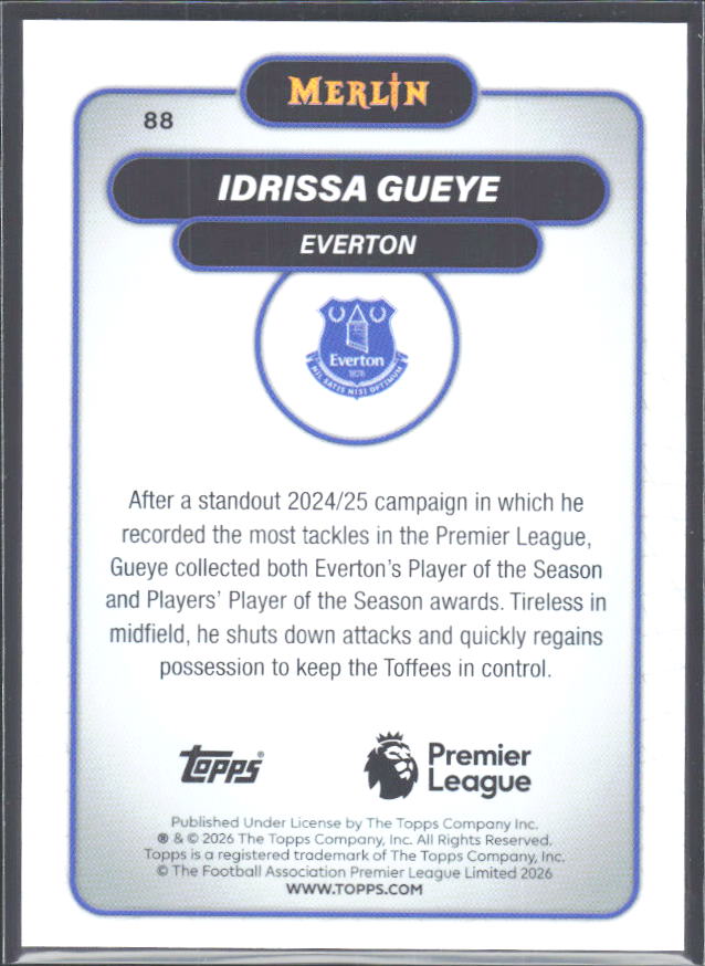 Idrissa Gueye 2026 Merlin Premier League #88 – baksida