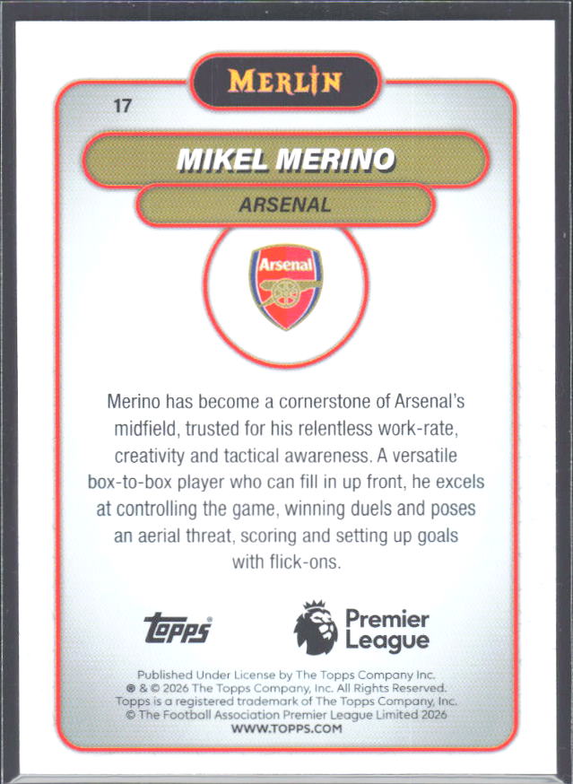 Mikel Merino 2026 Merlin Premier League #17 – baksida