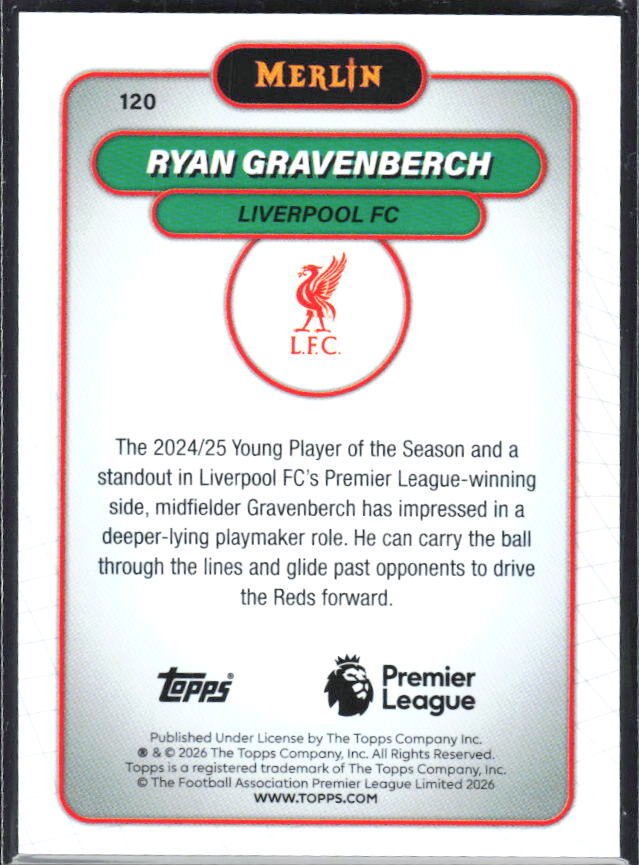 Ryan Gravenberch 2026 Merlin Premier League #120 – baksida