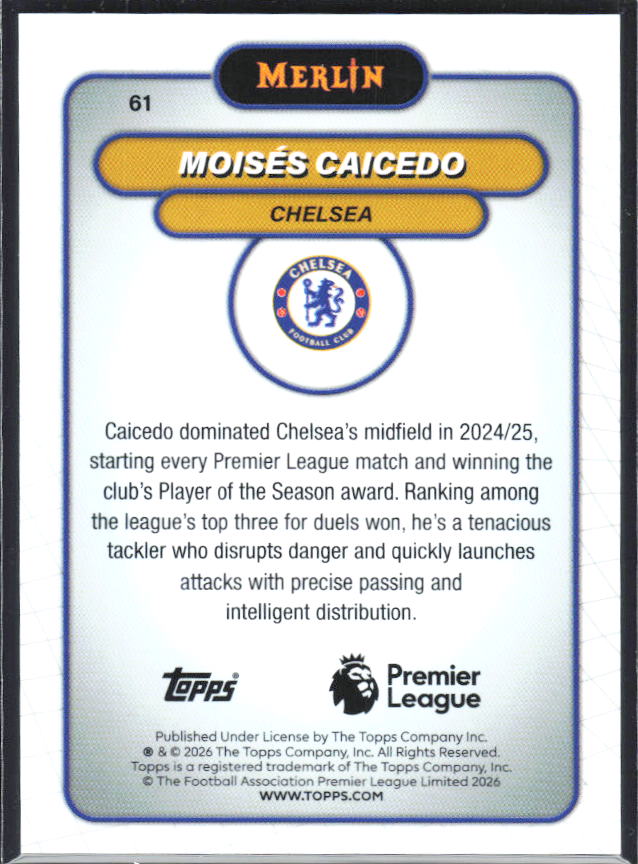 Moisés Caicedo 2026 Merlin Premier League #61 – baksida