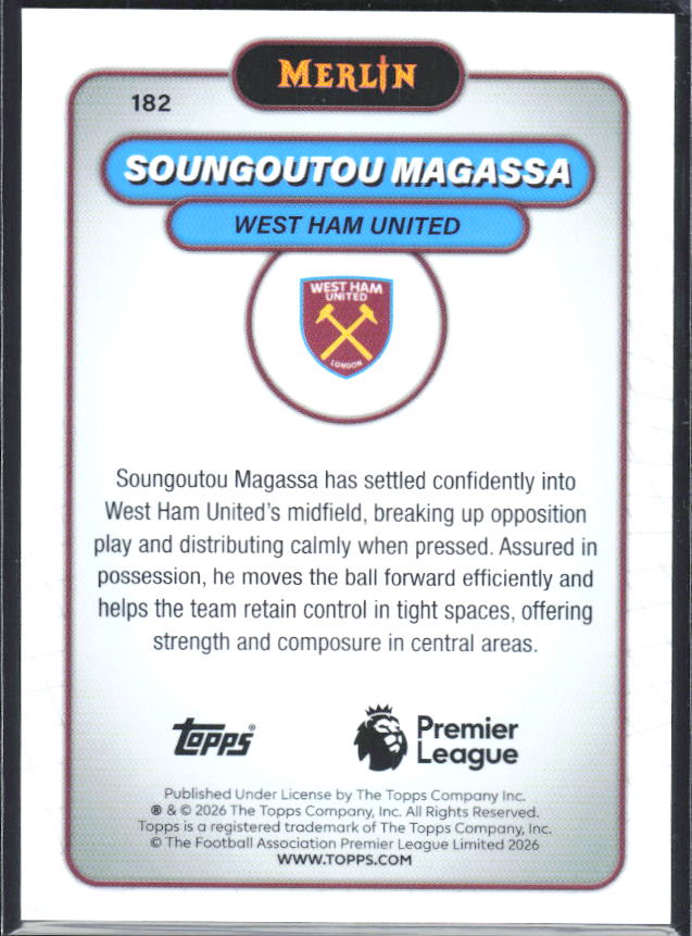 Soungoutou Magassa 2026 Merlin Premier League #182 – baksida