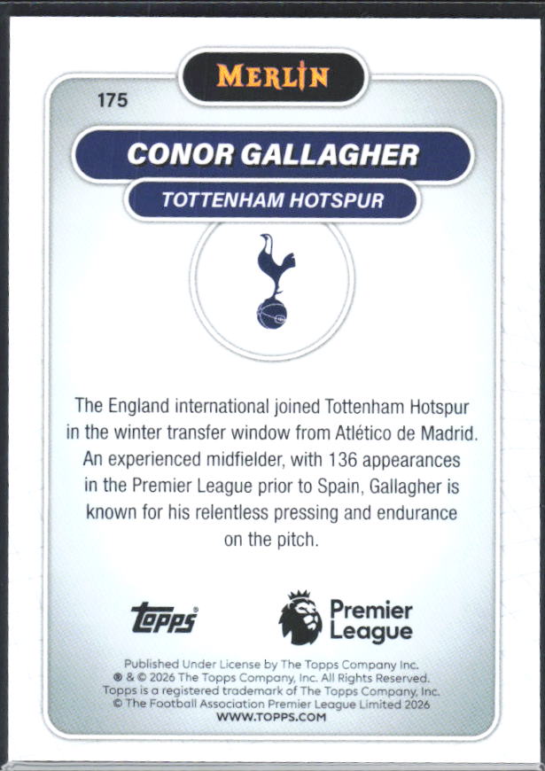 Conor Gallagher 2026 Merlin Premier League #175 – baksida