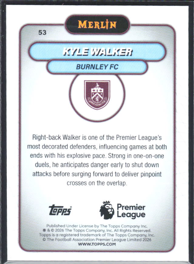 Kyle Walker 2026 Merlin Premier League #53 – baksida