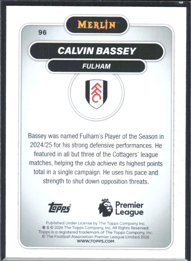 Calvin Bassey 2026 Merlin Premier League #96 – baksida