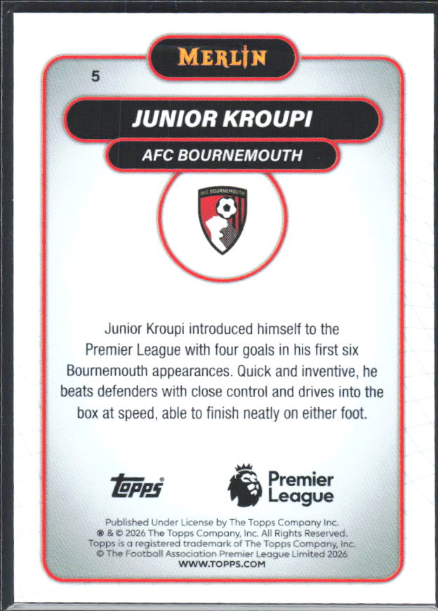 Junior Kroupi 2026 Merlin Premier League #5 – baksida
