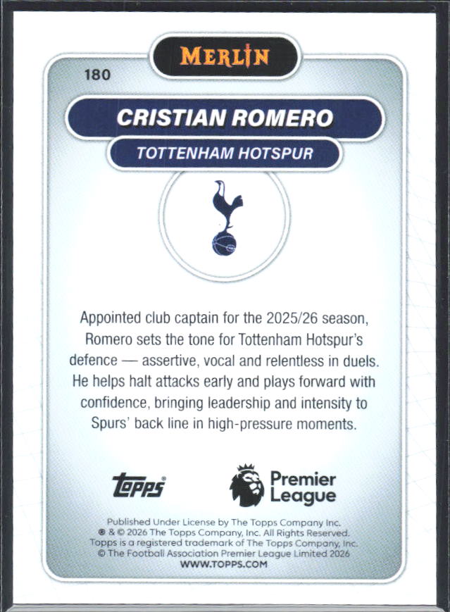 Cristian Romero 2026 Merlin Premier League #180 – baksida