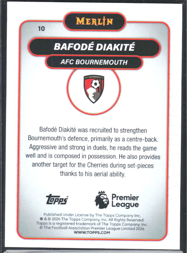 Bafodé Diakité 2026 Merlin Premier League #10 – baksida