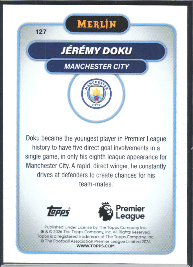 Jérémy Doku 2026 Merlin Premier League #127 – baksida