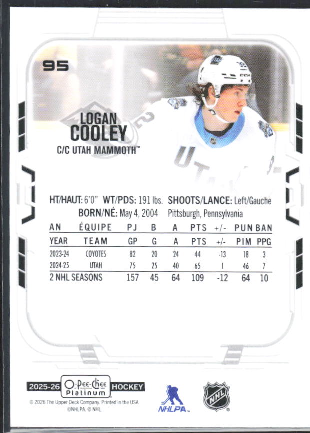 Logan Cooley 2025-26 O-Pee-Chee Platinum #95 – baksida