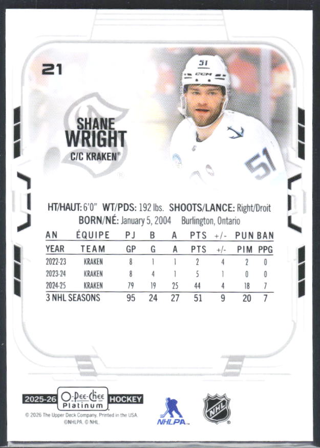 Shane Wright 2025-26 O-Pee-Chee Platinum #21 – baksida