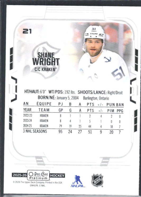 Shane Wright 2025-26 O-Pee-Chee Platinum #21 – baksida