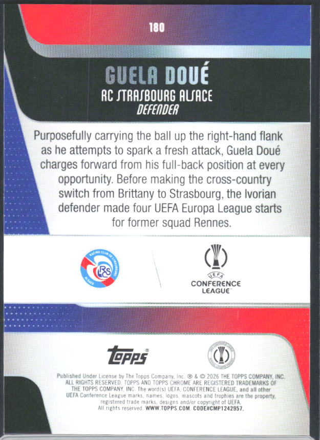Guela Doué 2025-26 Chrome UEFA #180 – baksida