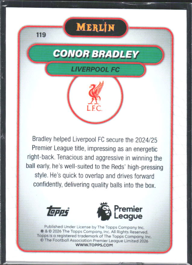 Conor Bradley 2026 Merlin Premier League #119 – baksida
