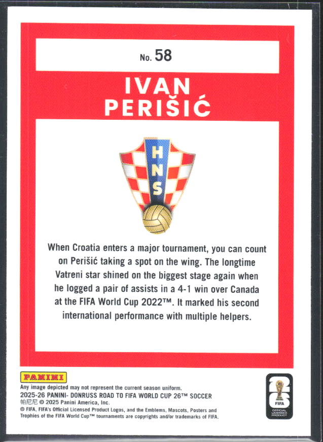 Ivan Perišić 2025-26 Donruss Road to FIFA WC Optic #58 – baksida