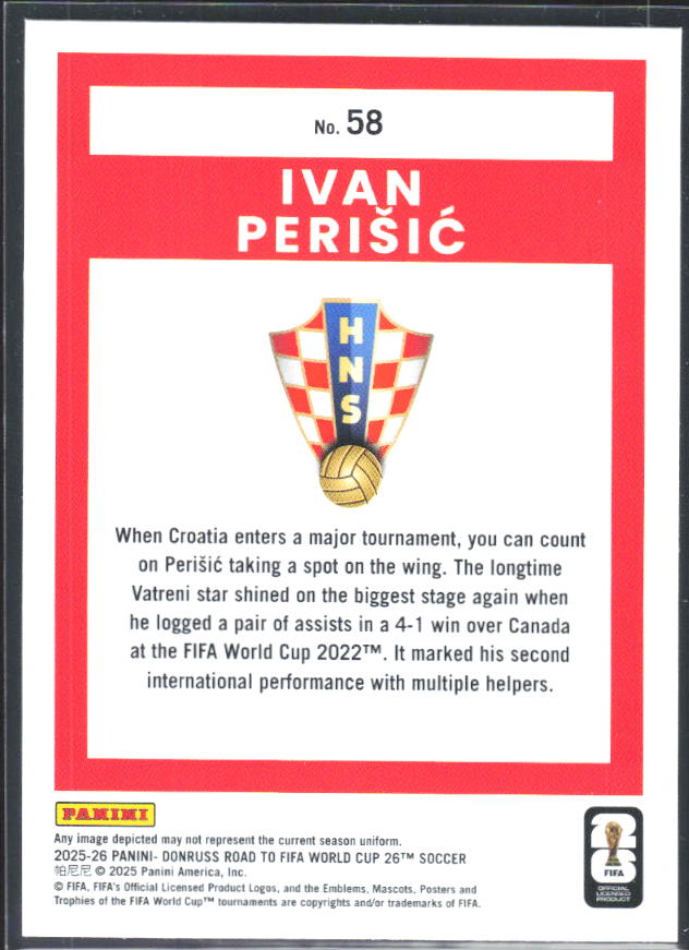 Ivan Perišić 2025-26 Donruss Road to FIFA WC #58 – baksida