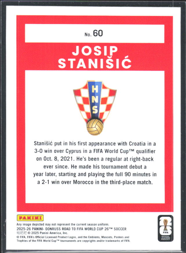 Josip Stanišić 2025-26 Donruss Road to FIFA WC #60 – baksida