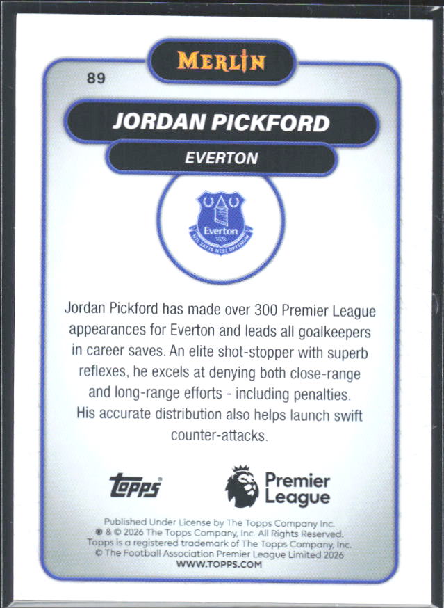 Jordan Pickford 2026 Merlin Premier League #89 – baksida