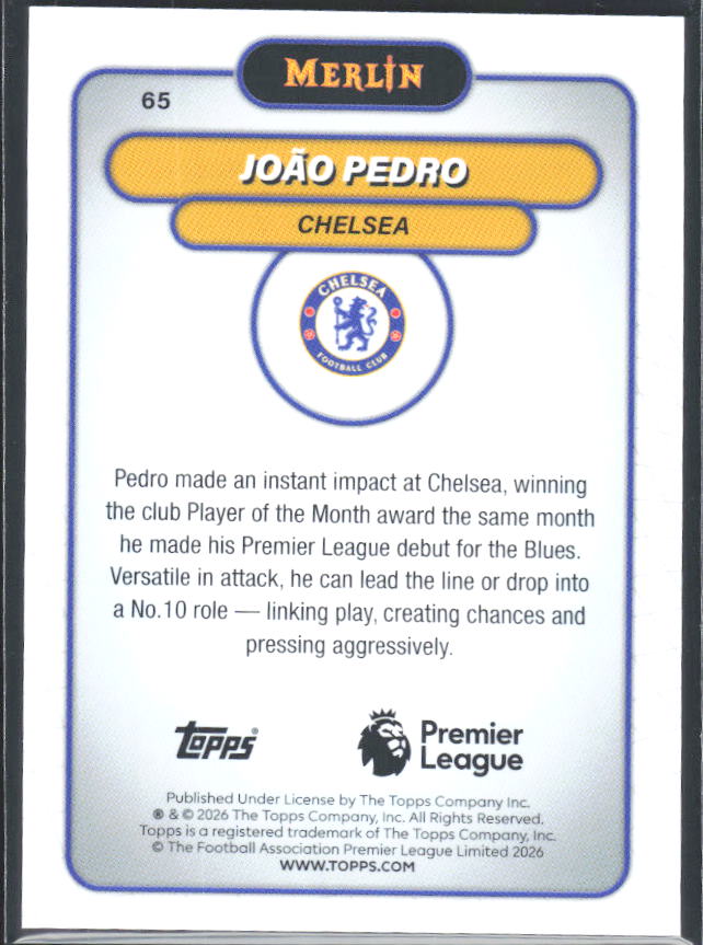 João Pedro 2026 Merlin Premier League #65 – baksida