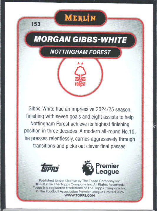 Morgan Gibbs-White 2026 Merlin Premier League #153 – baksida