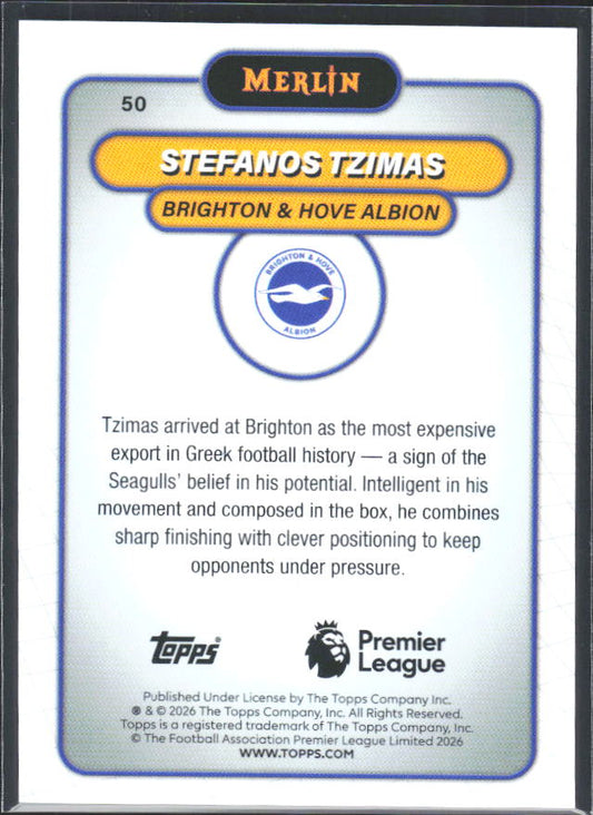 Stefanos Tzimas 2026 Merlin Premier League RC #50 – baksida
