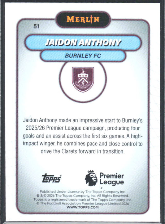 Jaidon Anthony 2026 Merlin Premier League #51 – baksida