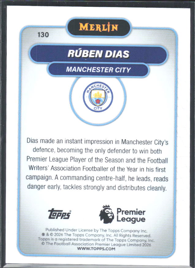 Rúben Dias 2026 Merlin Premier League #130 – baksida
