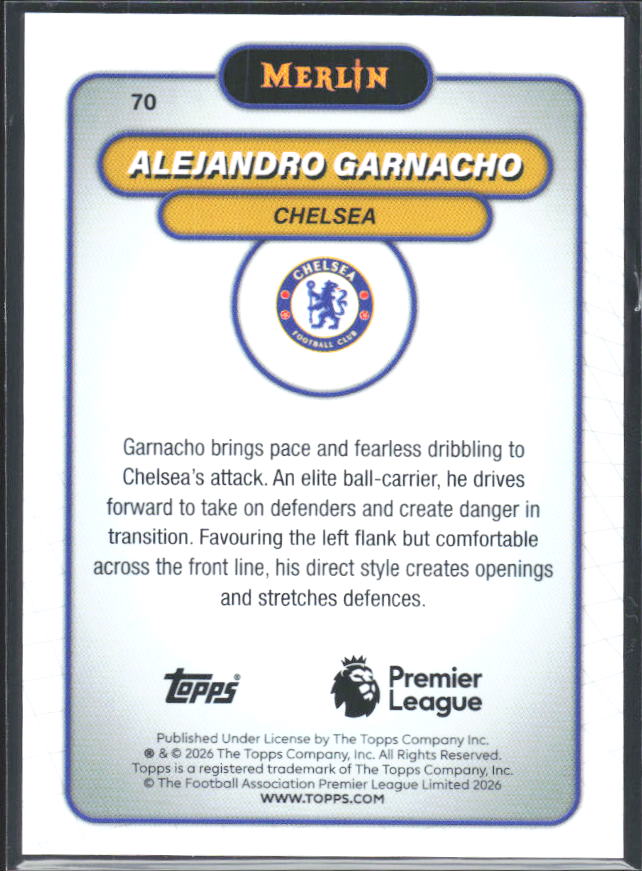 Alejandro Garnacho 2026 Merlin Premier League #70 – baksida