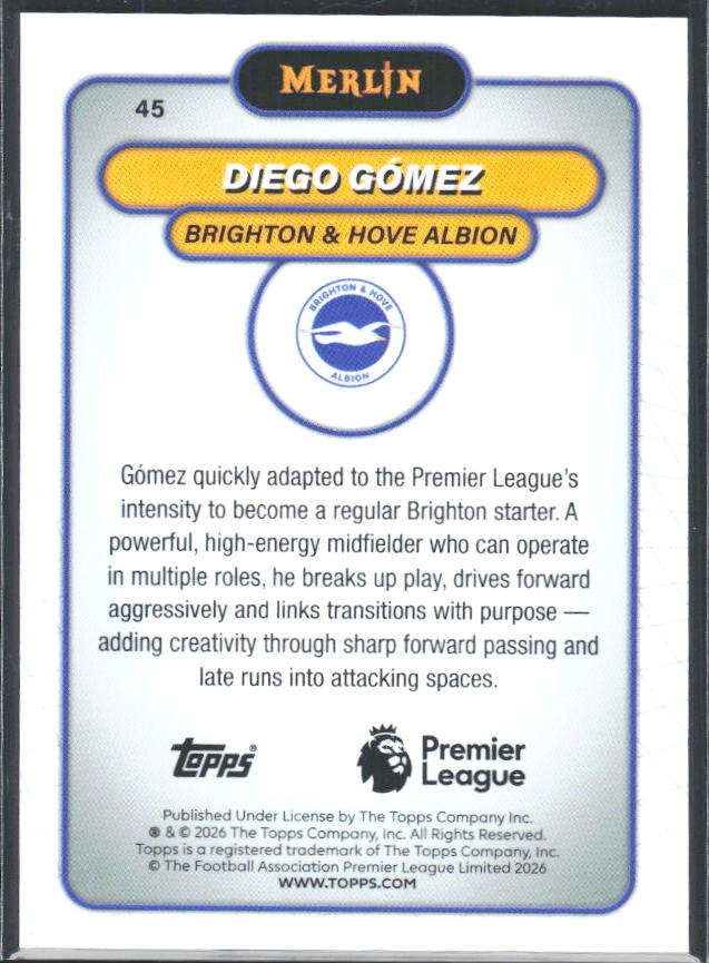 Diego Gómez 2026 Merlin Premier League #45 – baksida